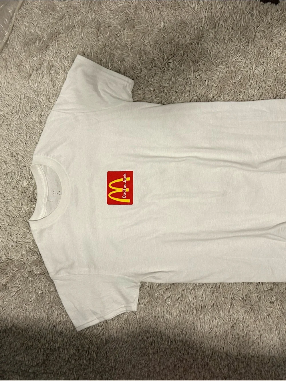 Travis Scott White Short Sleeve Tee with Red and Yellow Patch - Picture 1 of 2